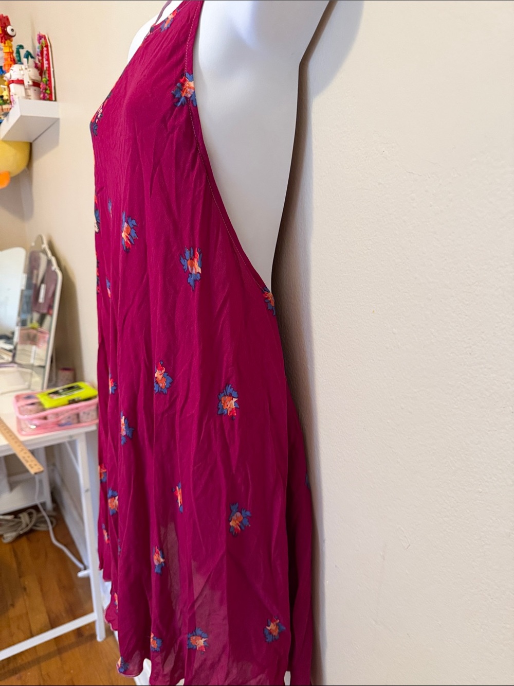 Floral Fuchsia Slip Dress with Spaghetti Straps - Picture 3 of 4